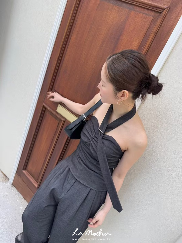 抓皺平口背心(附領帶)